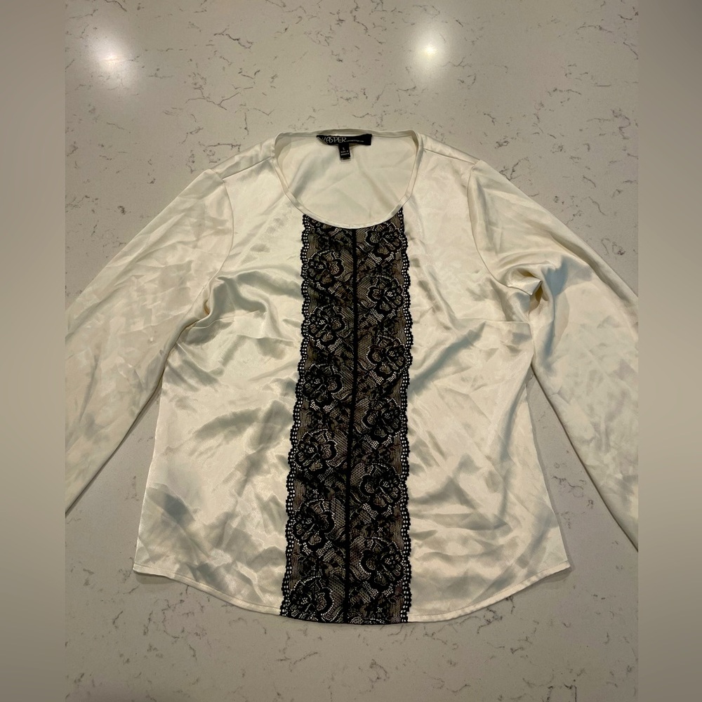 Stain White, Black lace front Blouse